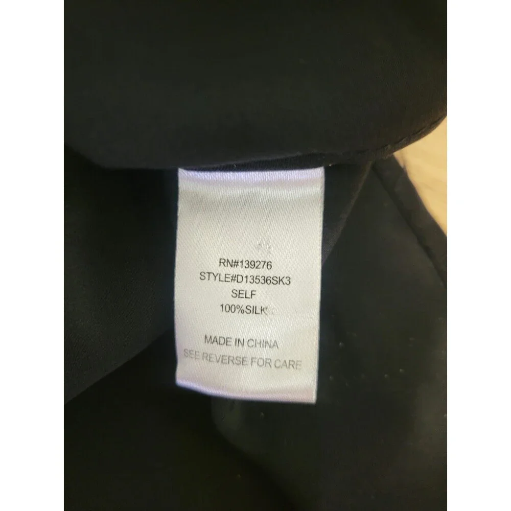 Daniel Rainn Black Solid 100% Silk V-Neck Pleated Cap Sleeve Blouse XS